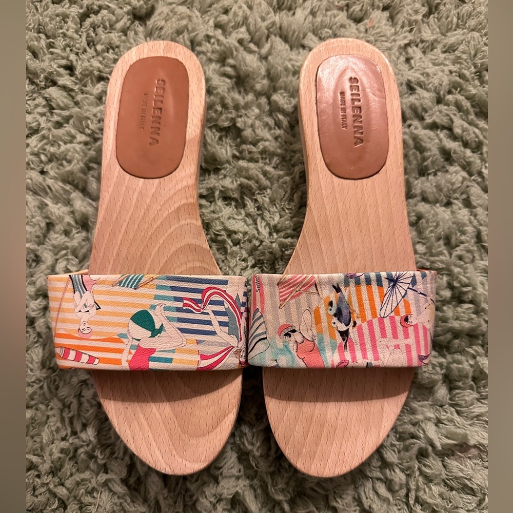 SEILENNA WOOD SOLE SLIDE SANDAL Mulitcolored Size 37 - Picture 3 of 9